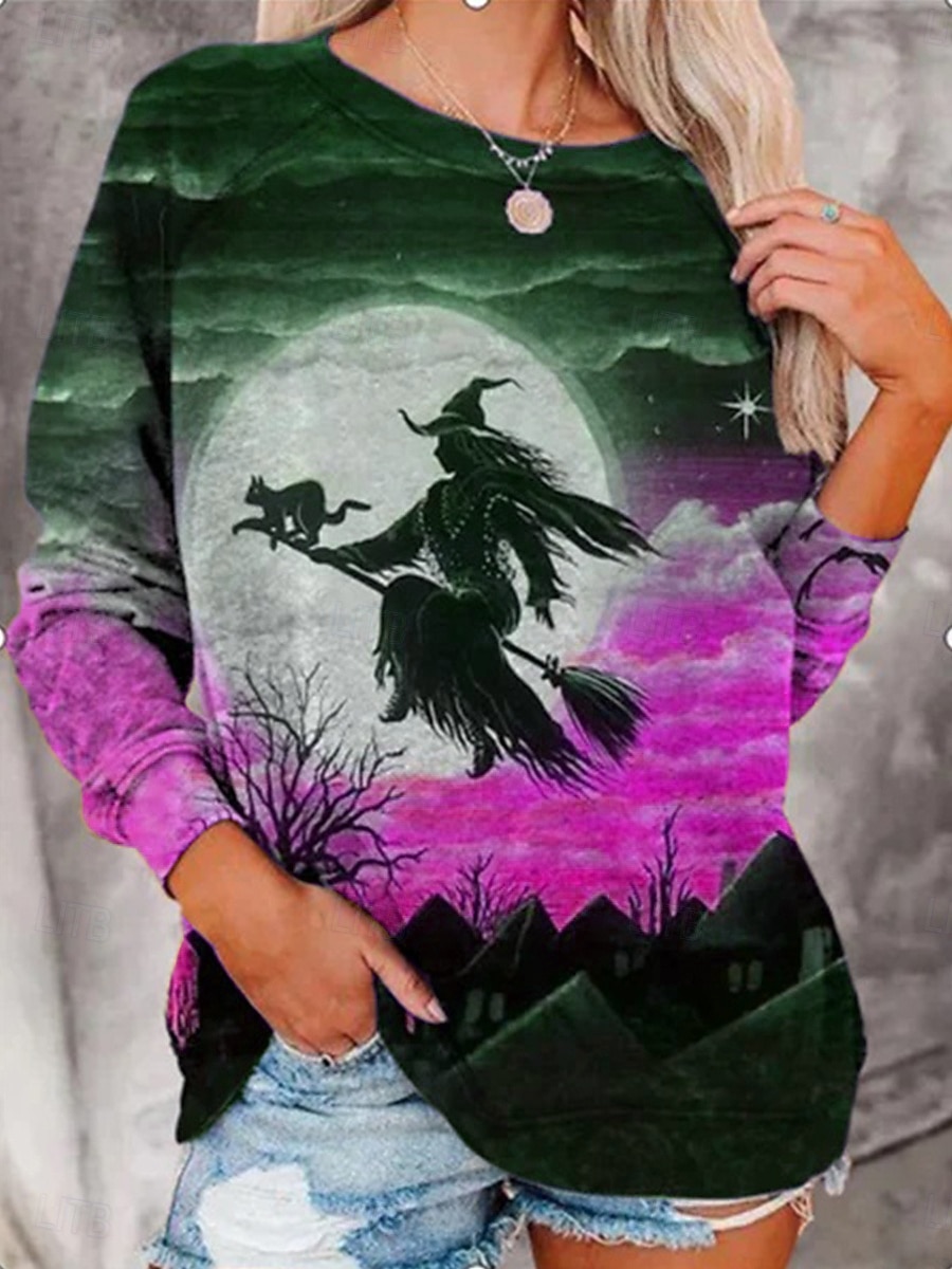 Pentru femei Hanorace Grafic Halloween Modă Casual Manșon Lung Stil Nautic Topuri obișnuite Casual Imprimeu Albastru piscină Verde Închis Mov Portocaliu Trifoi Vară Primăvară Toamnă 2025 - $10.99 –P4