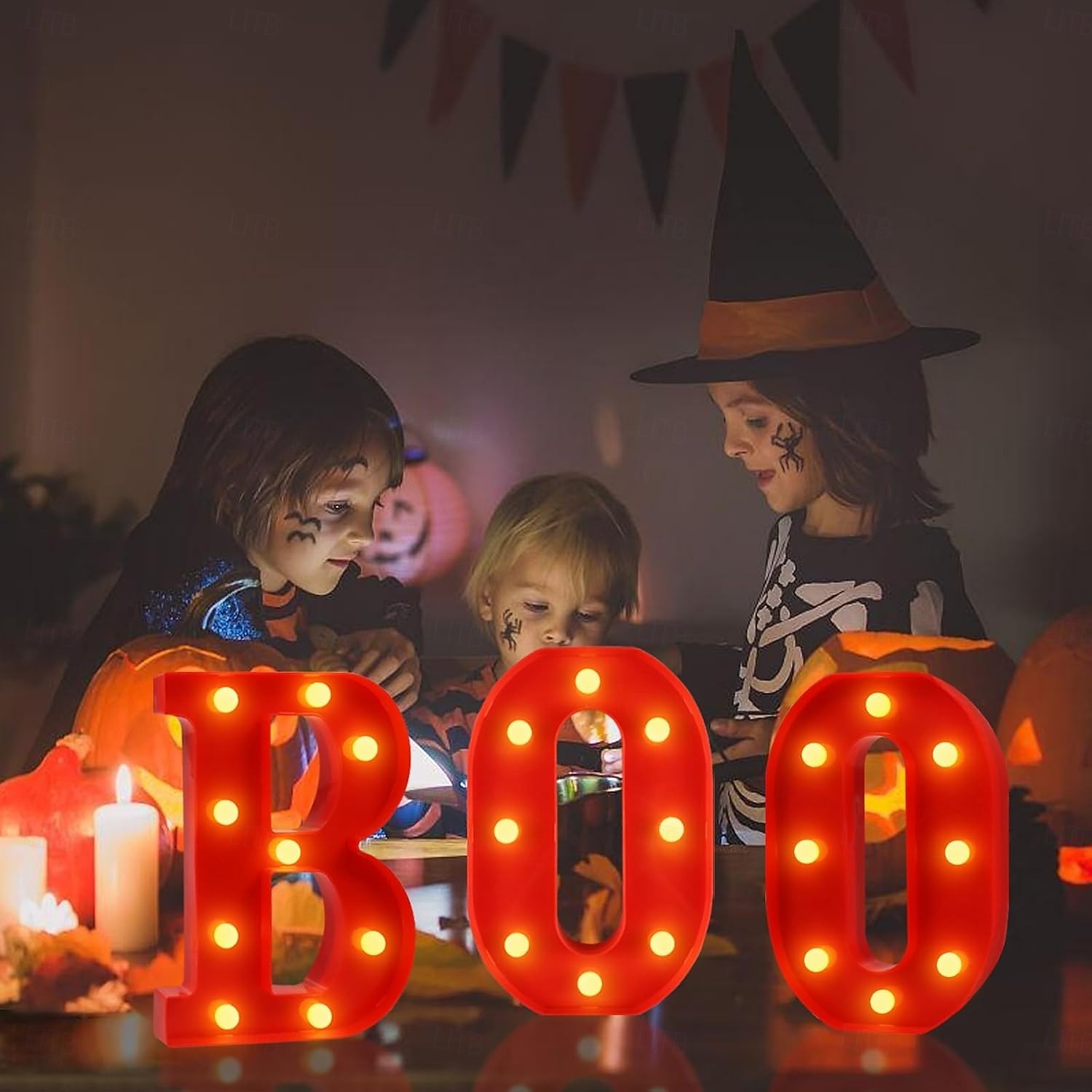 Halloween-dekorasjoner innendørs - 3 LED-telt med lysende bokstaver, svart boo-skilt, halloween-bokstavlys til hjemmet, innendørs kjøkken, peis, festbord, dekorutstyr 2025 - $21.97 –P6