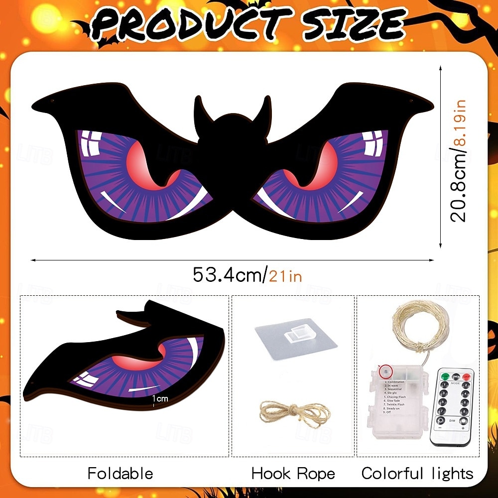 Halloween Decorations Spooky Eyes Lights 21 Inch Large Wooden Halloween Window Eye Lights with 8 Color Modes and USB/Battery Operated for Home Wall Window Trees Halloween Decor 2025 - $29.99 –P4