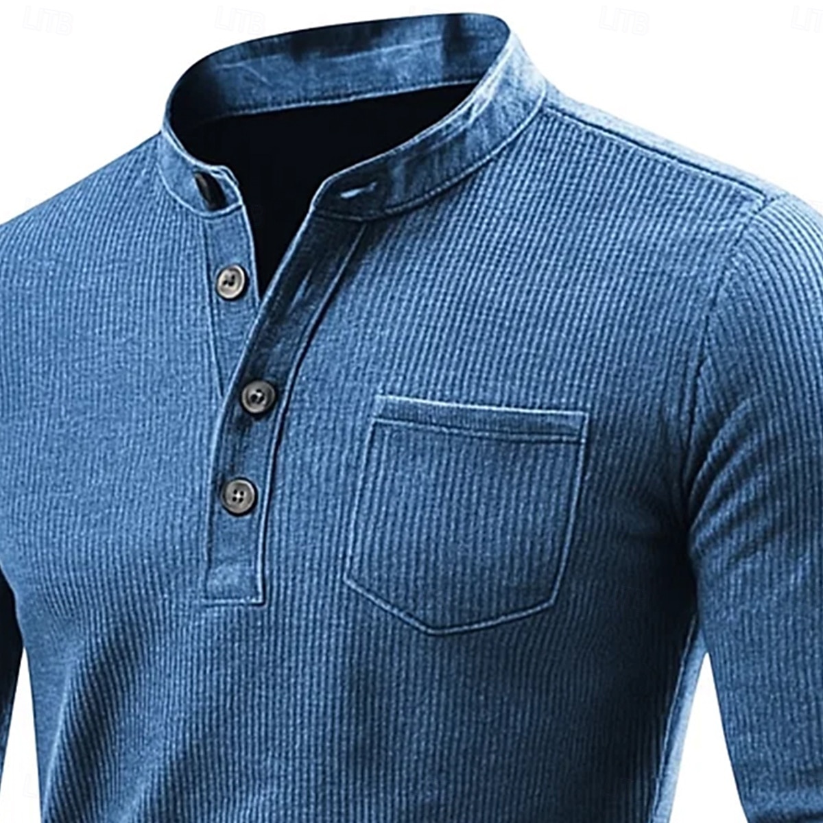 Herren T Shirt Geripptes Strick-T-Shirt Langarm Henley Ganzjahres Einfarbig Traditionell / Vintage Lässig Tasche Outdoor Heim Sport & Outdoor Marineblau Blau Braun Top T-Shirt für Herren 2025 - $23.99 –P2