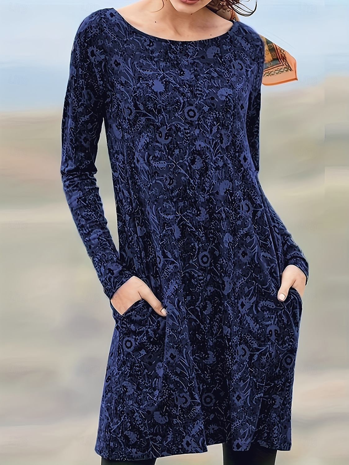 Damen Knielanges Kleid Freizeitkleid T-Shirt-Kleid A Linie Kleid Urlaub Lässig Date Normale Passform Blumen Grafik Paisley-Muster Langarm Rundhalsausschnitt Blau Braun Grün Frühling Herbst Winter 2025 - $28.99 –P3