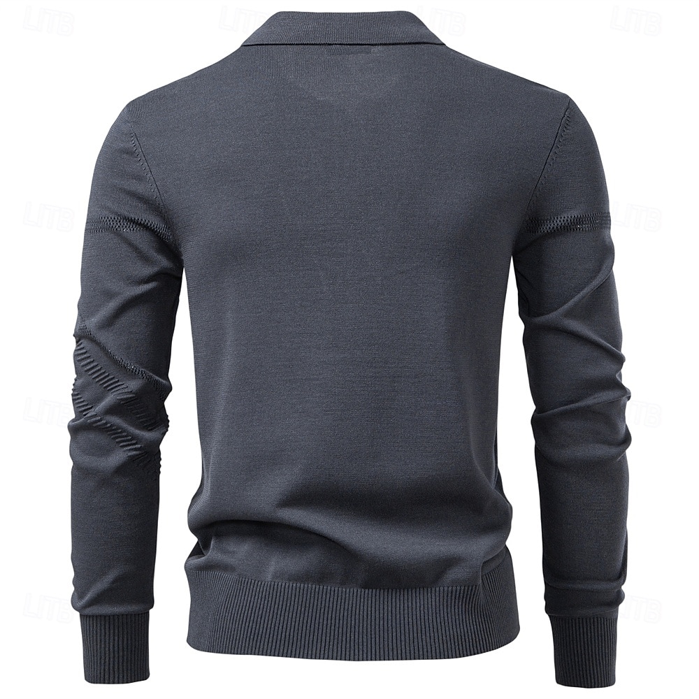 Herre Pullover genser Strikke Vanlige topper Jacquard Knapper Helfarge Polokrage Elegant Årgang Skole Hjem Klær Vår Høst Mørk Marineblå Kakifarget S M L 2026 - $35.99 –P20