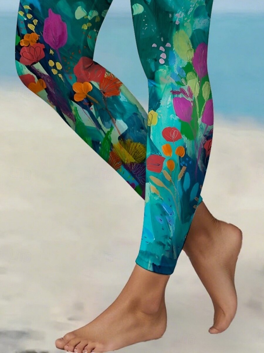 Per donna Pantaloni Leggings Streetwear Casual Lunghezza intera Vita Alta Floreale Elastico in vita Stampato Traspirabilità Confortevole Elasticizzato Vacanza Streetwear Abbigliamento quotidiano Blu del 2025 a $17.99 –P3