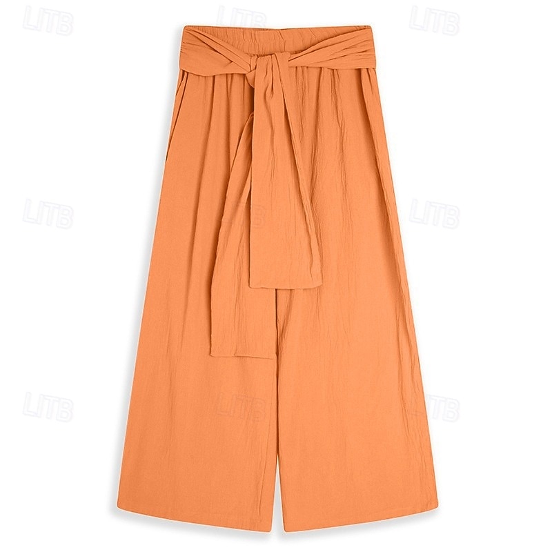 Homens Calças de linho Calças Calça verão Com Cordão Cintura elástica Perna larga Tecido Conforto Respirável Comprimento total Casual Diário Feriado Férias Moda Abóbora Branco Sem Elasticidade de 2025 por $27.99 –P7