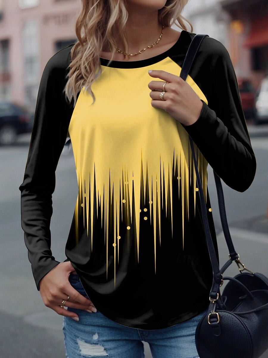 Femmes T-shirt Graphique Géométrique Élégant Occasionnel manche longue Col ras du cou Hauts Réguliers Quotidien Week-end Imprimé Blanche Jaune Rose Claire Bleu Violet Printemps Automne Hiver de 2025 ? $25.99 –P5