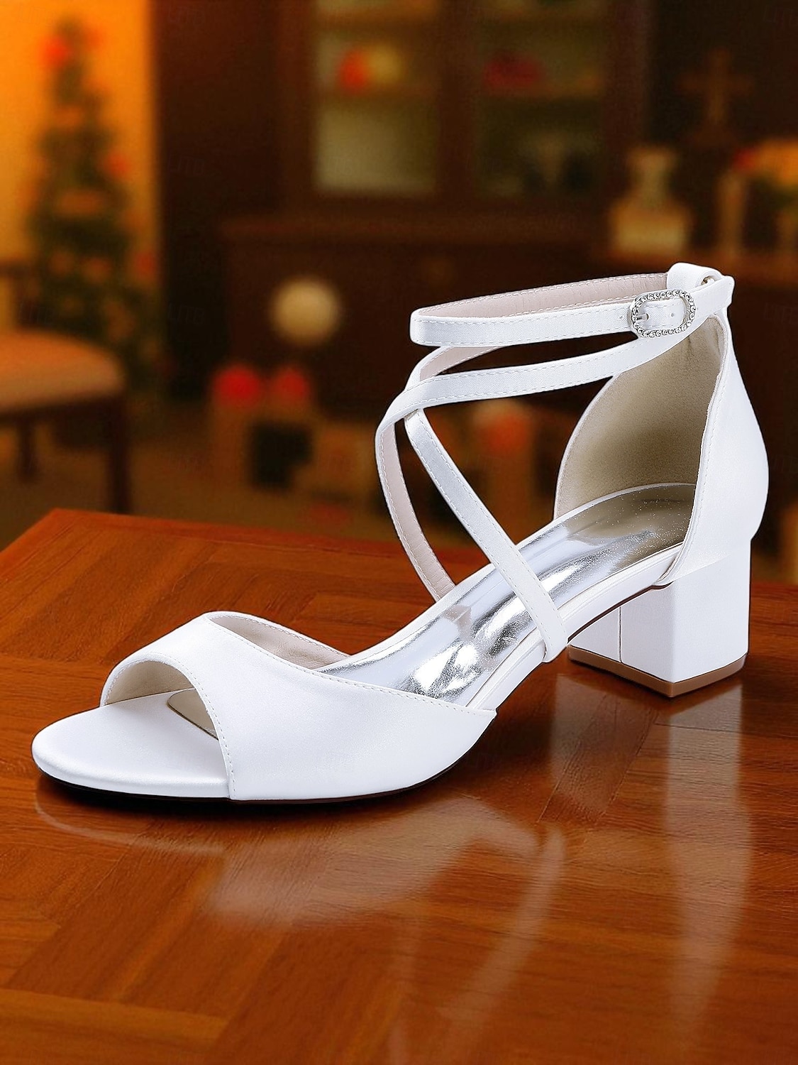 Sandale damă din satin cu toc bloc și bareta la gleznă - pantofi eleganti cu vârful deschis pentru cocktailuri și ținute de seară 2026 - $64.99 –P3