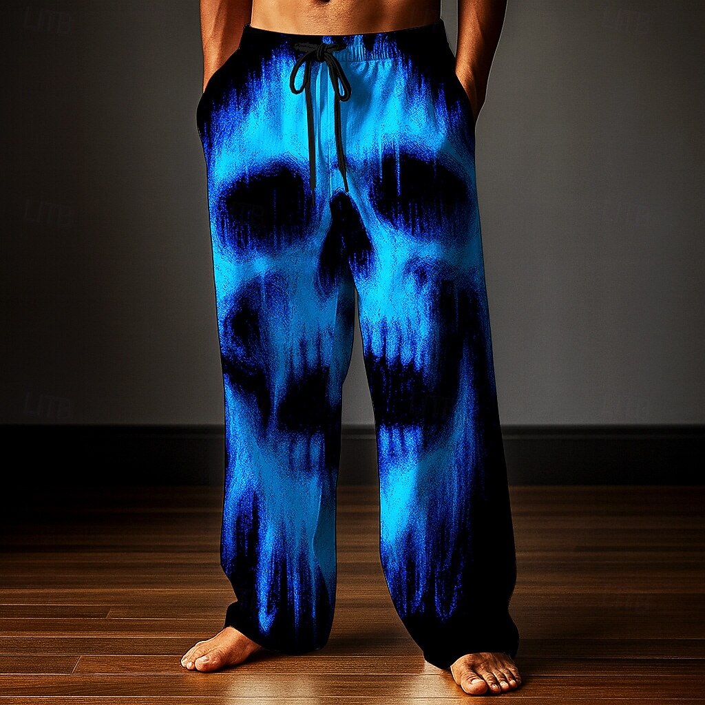 Costumi da uomo teschio pantaloni pantaloni baggy pantaloni casual vita media stile gotico scuro vacanza vita con cordoncino elastico pantaloni simili al lino con tasche estate primavera autunno 3D del 2026 a $28.99 –P5