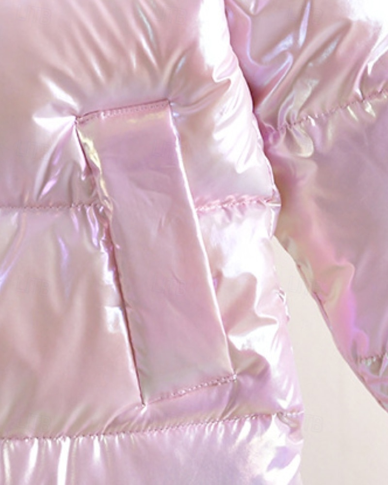 Kinder Mädchen Daunenmantel Einfarbig Mode Fellbesatz Schule Mantel Oberbekleidung 4-12 Jahre Winter Rosa Purpur 2025 - $40.99 –P7