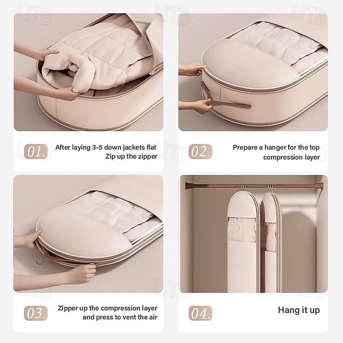 Ensemble de 3 sacs à vêtements suspendus peu encombrants avec fermeture éclair à compression automatique, housse anti-poussière pour manteaux, doudounes, organisateur de vêtements de placard avec de 2025 ? $29.99 –P11