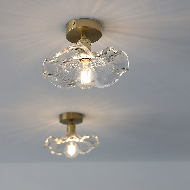 Simple Lotus Leaf Ceiling Light for Restaurant Entryway Aisle Vintage Brass Glass Led Hanging Lamps 2025 - $60.99 –P7