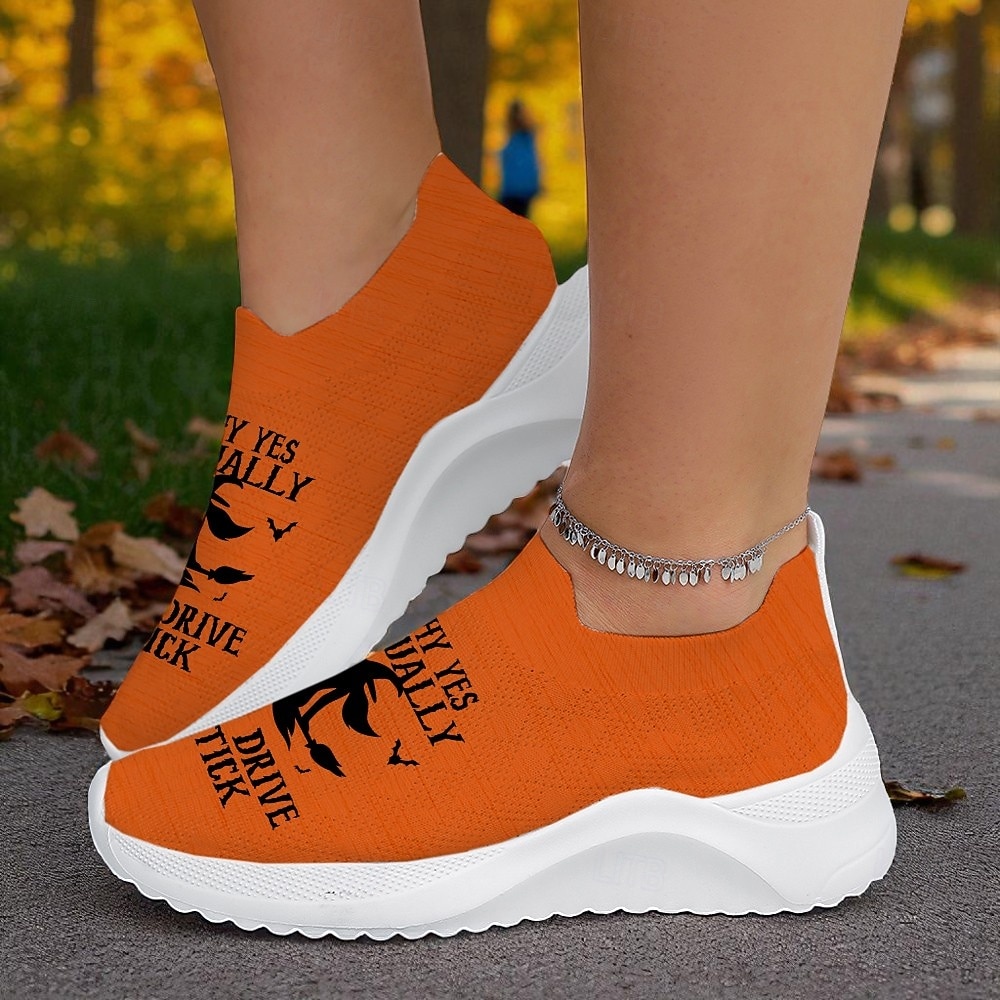 Naisten flyknit-kengät, joissa on hauska "can drive a stick" -noitakuvio – mukavat halloween-kävelykengät juhliin ja arkeen 2025 - $32.99 –P3