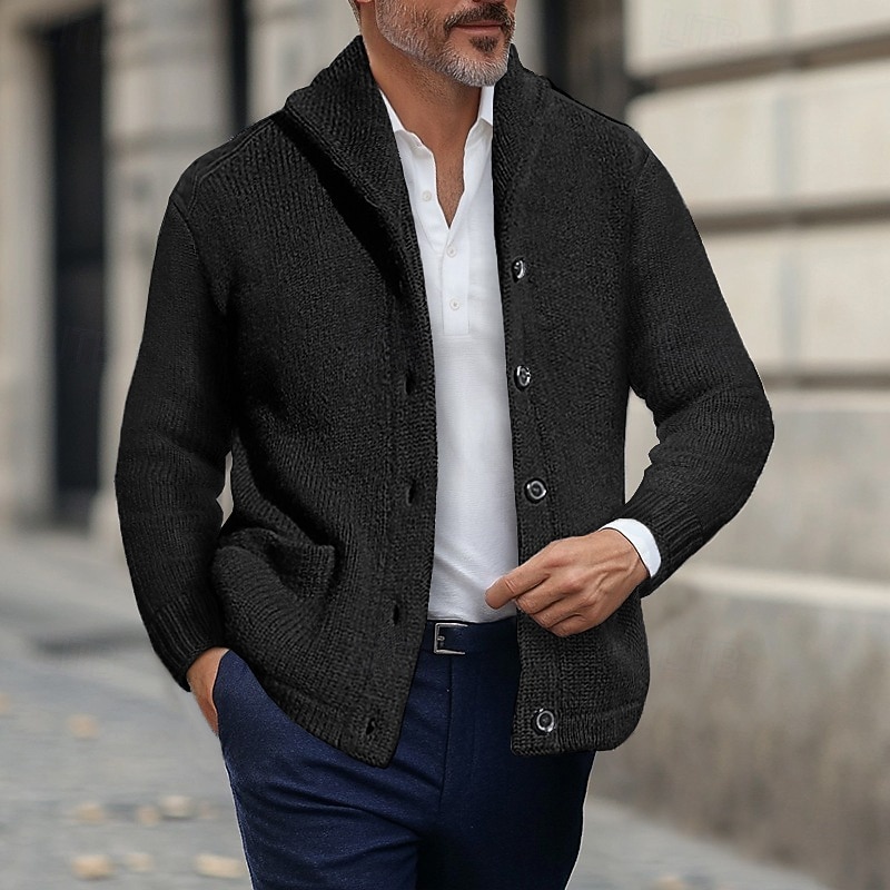Herren Pullover Strickjacke Gerippt Stricken Normale Oberteile Gestrickt Knopf vorne Einfach Umlegekragen Urlaub Mode Lässig Alltagskleidung Bekleidung Winter Frühling & Herbst Schwarz Marineblau M L 2025 - $37.99 –P6
