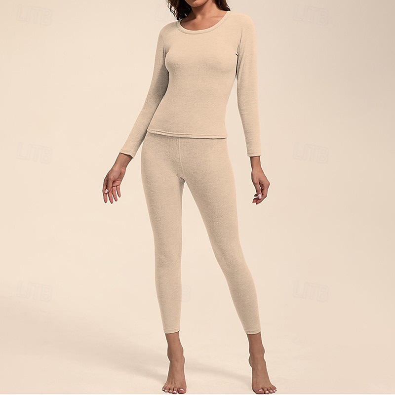Per donna Tempo freddo in alto e in basso Strato di base superiore e inferiore Underwear Set termica Inverno Molto spesso Tinta unica Completo Abbigliamento Bianco latte Rosa scuro Palestra Pilates del 2025 a $24.79 –P7