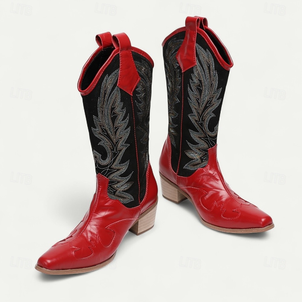 Pánské červeno-černé kovbojské boty westernového stylu – vysoké vyšívané rodeo boty na country festivaly, line dance a farmářské outfity 2025 - $199.99 –P5