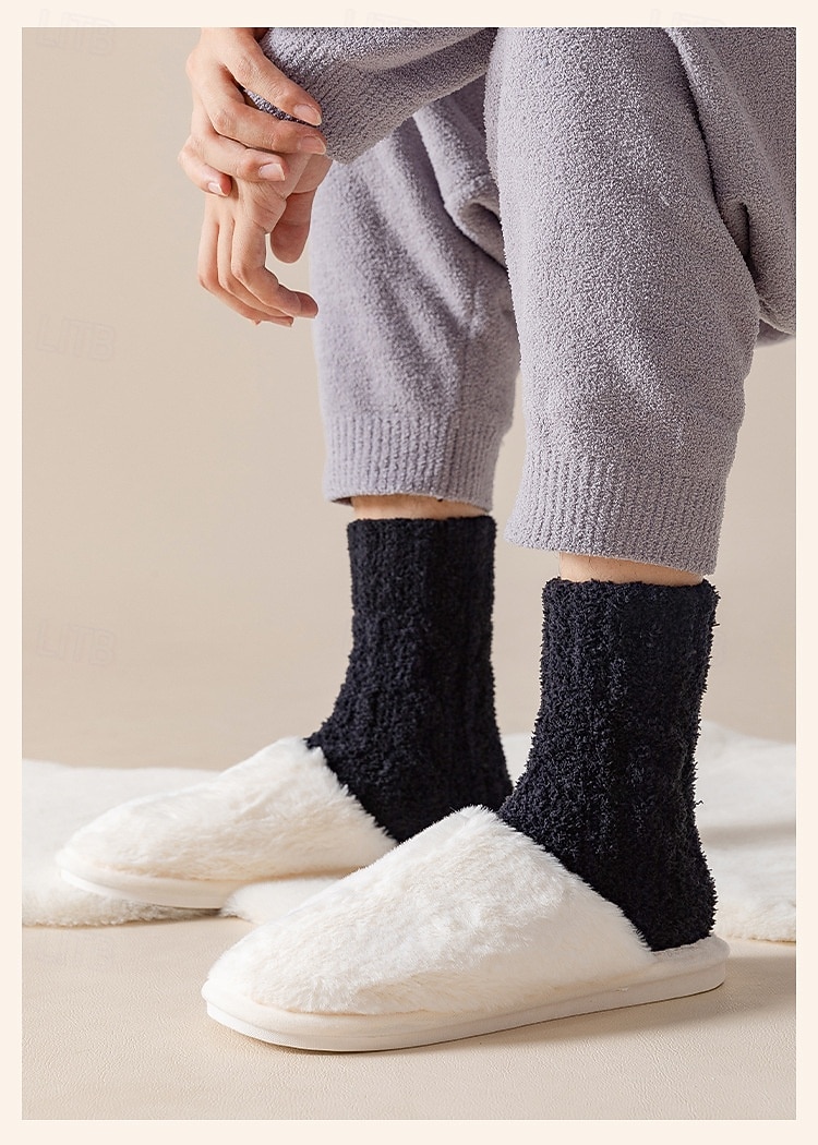 женские носки, не линяют, плотные зимние носки-тапочки из однотонного кораллового флиса, теплые домашние носки с силиконовой нескользящей подошвой 2026 - $7.99 –P1