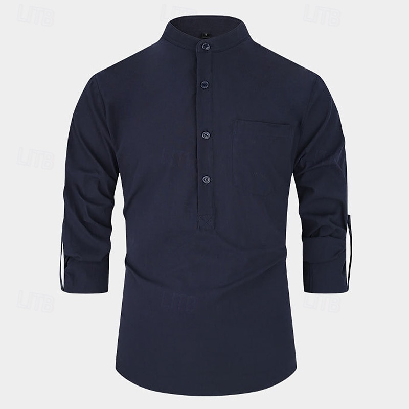 Per uomo Camicia Camicia con colletto alla coreana Camicia popover Camicia casual Nero Bianco Giallo Rosso Blu marino Manica Lunga Semplice Henley Quotidiano Uscire Tasca Frontale Abbigliamento del 2025 a $23.99 –P9
