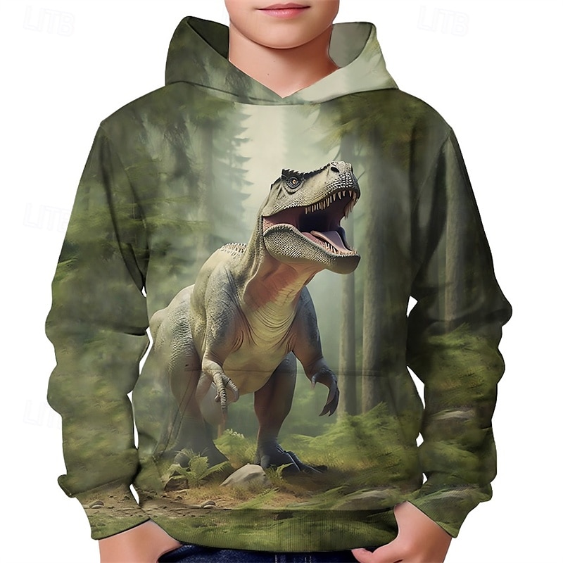 Pojkar 3D Dinosaurie Huvtröja Långärmad Vår Höst Mode Streetwear Barn 4-12 år Huva Utomhus Ledigt Dagligen Normal 2025 - $18.99 –P2