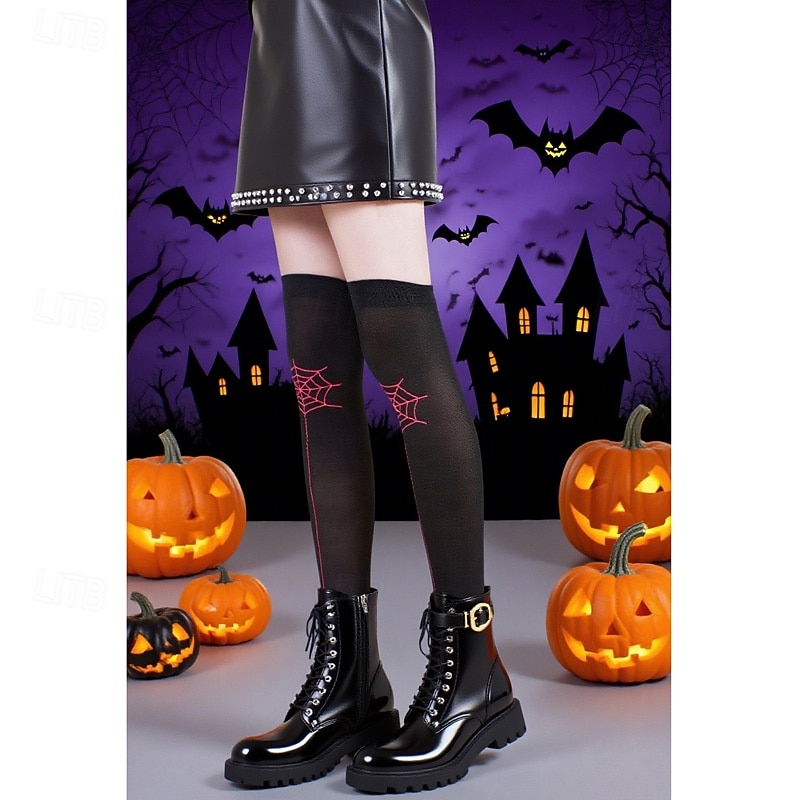 Halloween-trykte spindelvevstrømpebukser, scene- og festsokker over kneet, lange gotiske strømper til kostyme og festivaltilbehør 2025 - $7.99 –P5