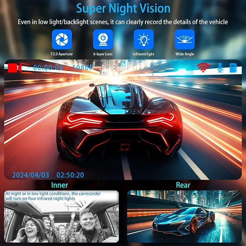 2025年 3チャンネル車載レコーダー FHD 1080p 車載レコーダー Wi-Fi アプリコントロール 車載レコーダー バックカメラ付き スーパーナイトビジョン ブラックボックス ループ録画 Gセンサー モーション検知 駐車監視  コレクション – $34.99 –P4