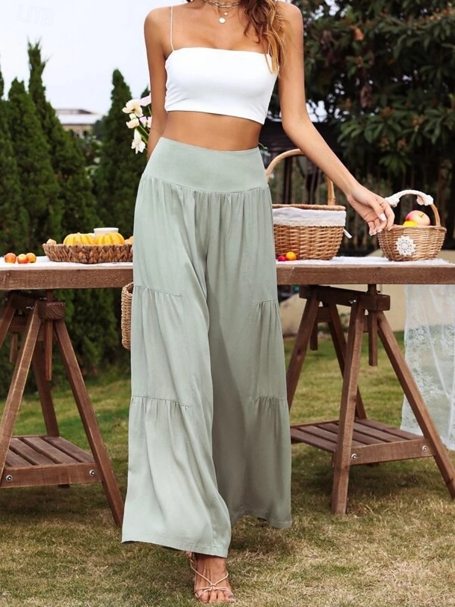 Mulheres Calças de linho de algodão Perna larga chinês Básico Casual Comprimento total Cintura Alta Tecido Cintura elástica Confortável Macio Com Stretch Ao ar livre Rua Preto Branco Azul Roxo Claro de 2025 por $22.99 –P4