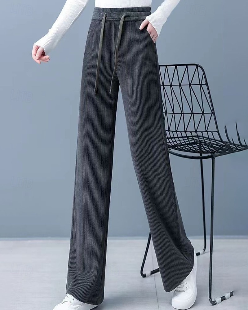 Naisten Vakosamettihousut Housut Suora Katutyyli Vapaa-aika Täyspitkä Luonnollinen Tavallinen Joustava kiristysnauhan suunnittelu Mukava Katu Pyhäpäivä Viikonloppu Tumma harmaa Musta Khaki Syksy 2025 - $20.99 –P12