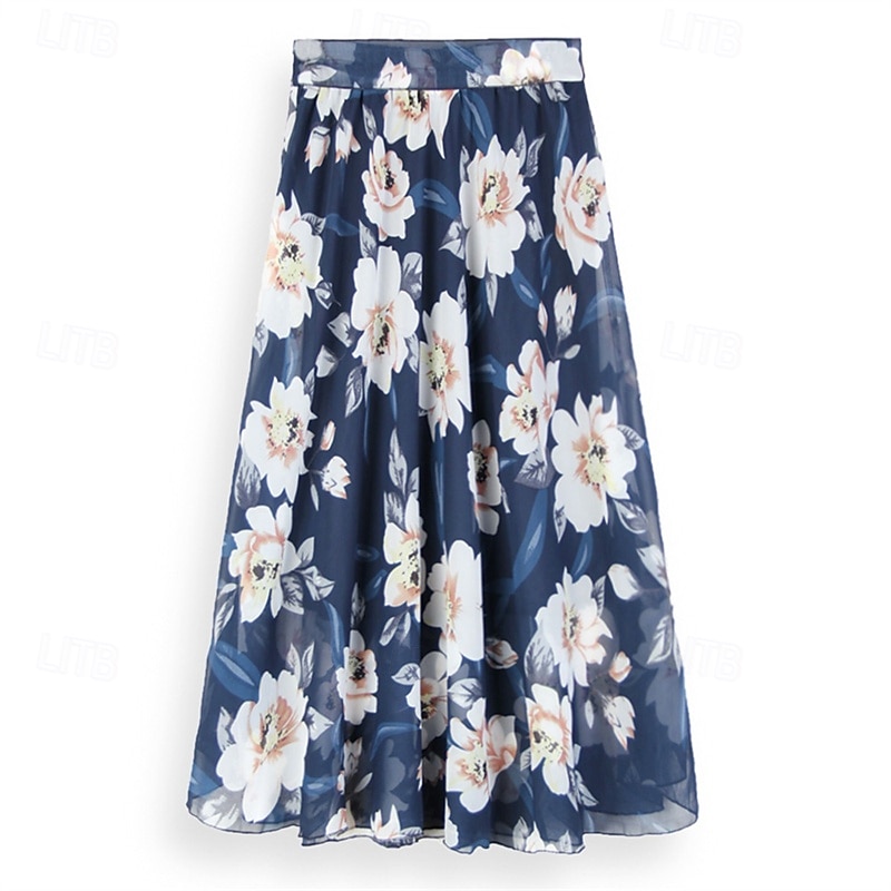 Pentru femei Fustă Leagăn Modă Casual Maxi Talie Medie Fuste Floral Imprimeu Micro-elastic Vacanță Stradă Negru Roz Îmbujorat Albastru Primăvară Șifon Poliester 2025 - $22.99 –P7