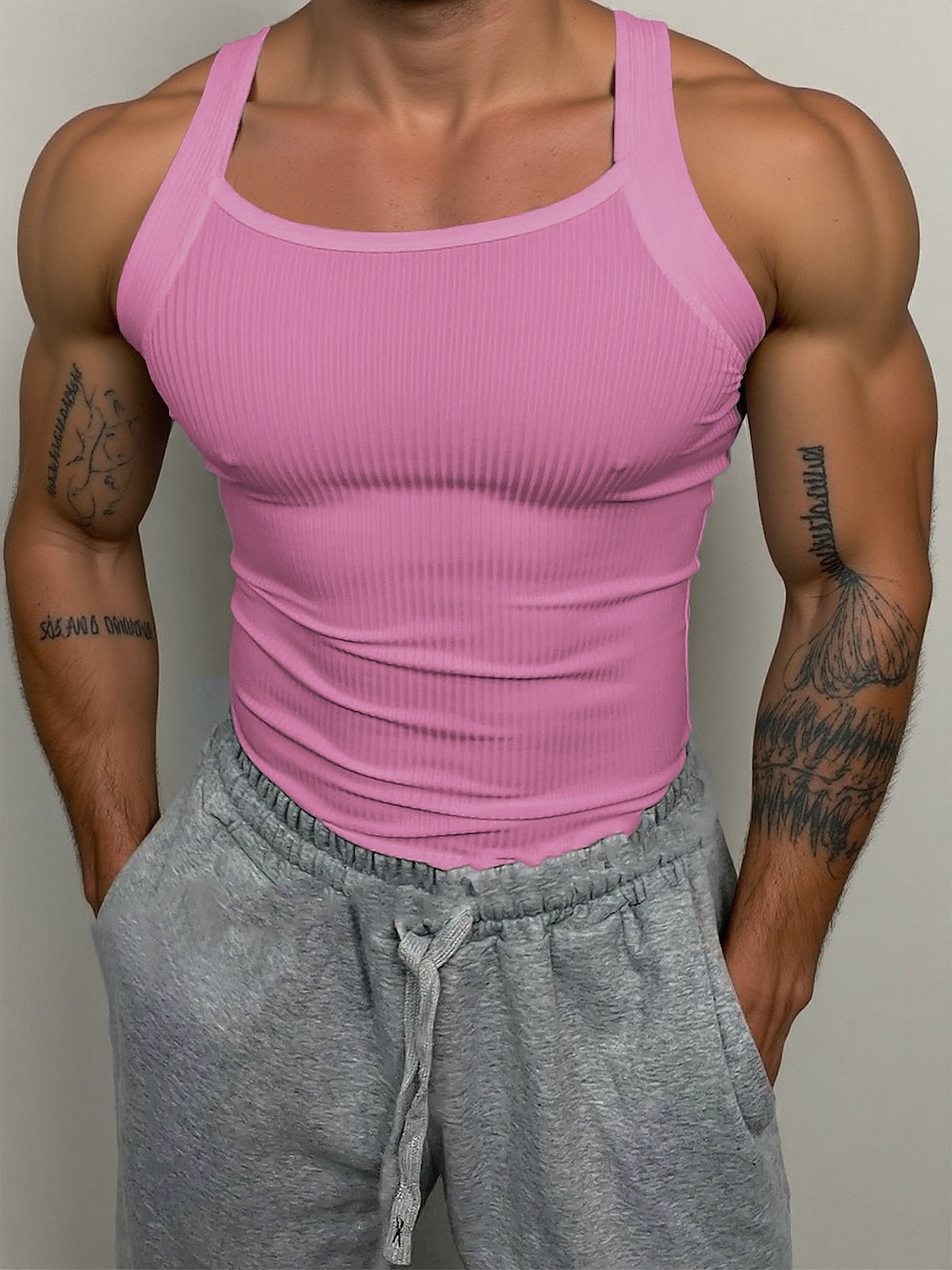 Herr Linne Undertröjor Muskelskjorta Wifebeater skjorta Ärmlös Fyrkant Sommar Alla årstider Slät Mode Streetwear Träning Ledigt Sport & Utomhus Fritids- Rodnande Rosa Topp t-shirt för män 2026 - $17.99 –P8