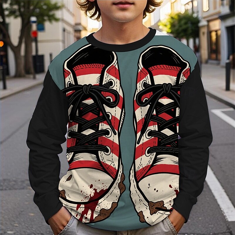 Halloween Pojkar 3D Tecknat Randig T-shirt Långärmad Vår Höst Mode Grundläggande Barn 4-12 år Rund hals Utomhus Ledigt Dagligen Normal 2025 - $13.99 –P2
