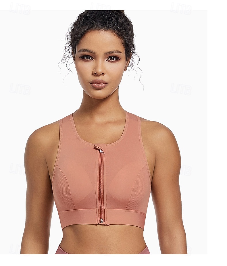 Mulheres Sutiã Esportivo Top de ioga Tops de treino Decote redondo Liberdade Ultra Stretch Respirável Zíper Frontal Sem Manga Esportes Côr Sólida Blusas Para Treino de Ginástica Caminhada Corrida de 2026 por $10.49 –P4