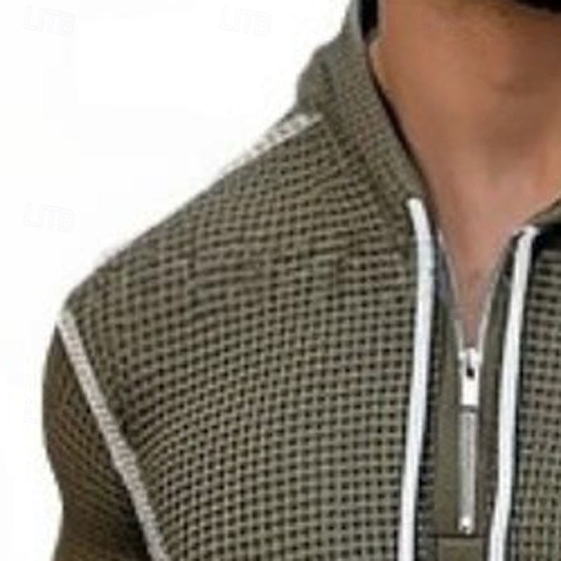 Per uomo Felpa con cappuccio Felpa con cappuccio a nido d'ape Felpa con cappuccio e zip corta Nero Verde militare Marrone Grigio Con Cappuccio Semplice Patchwork Cerniera Blocco di colore Sport del 2025 a $18.99 –P5