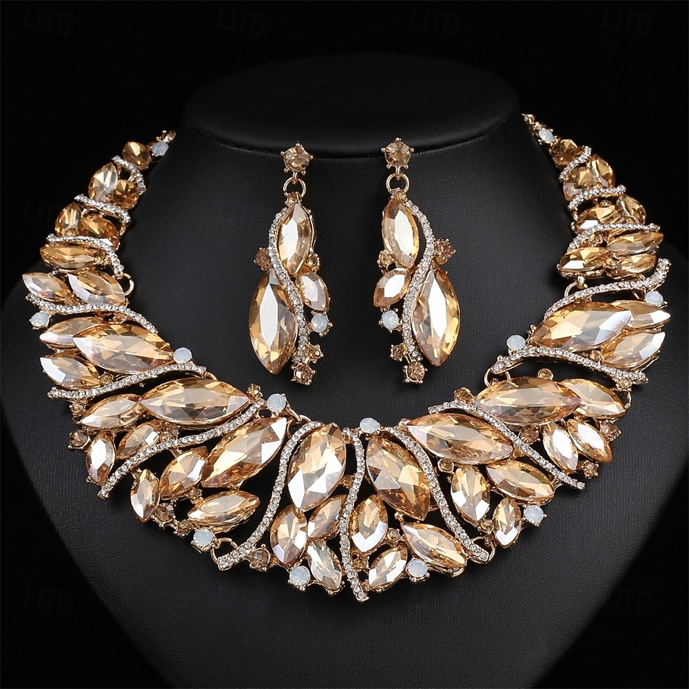 Conjunto de Jóias 2 Com Strass cromada Brincos Colares Mulheres Elegante Vintage Moda Estilo vintage Clássico Conjunto de jóias Para Casamento Festa Ocasião Especial de 2025 por $24.99 –P7