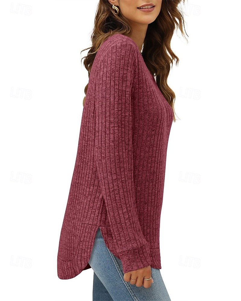 Damen Textur Bluse T Shirt T-Shirt Einfach Mode Modern Langarm Rundhalsausschnitt Normale Oberteile Täglich Ausgehen Asymmetrisch Schwarz Wein Fuchsie Braun Grün Frühling Herbst 2025 - $21.99 –P11