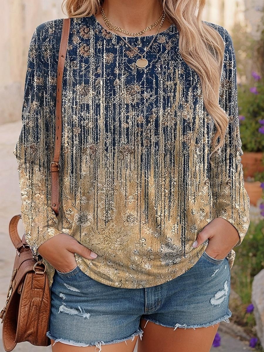 Pentru femei Plus Size Topuri Tricou Geometrie Imprimeu Manșon Lung Stil Nautic Casual Zilnic Poliester Toamnă Iarnă Roz Îmbujorat Roșu-aprins 2026 - $24.99 –P1