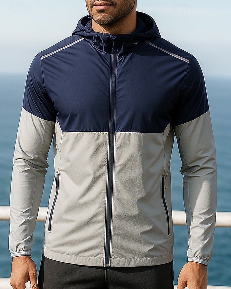 Herren Farbblock Kapuzenjacke Sportjacke Herbst Langarm Athleisure Sonnenschutz Leicht Outdoor Reise Sport Blau Weiß Grün Sportbekleidung Sportkleidung 2026 - $31.99 –P4