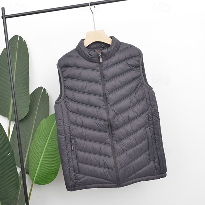 Herren Steppweste Weste Gilet Urlaub Täglich Date Mode Lässig Winter Tasche Polyester Warm Bequem Einfarbig Reisverschluss Stehkragen Normale Passform Schwarz Marineblau Grau Weste 2025 - $23.99 –P8