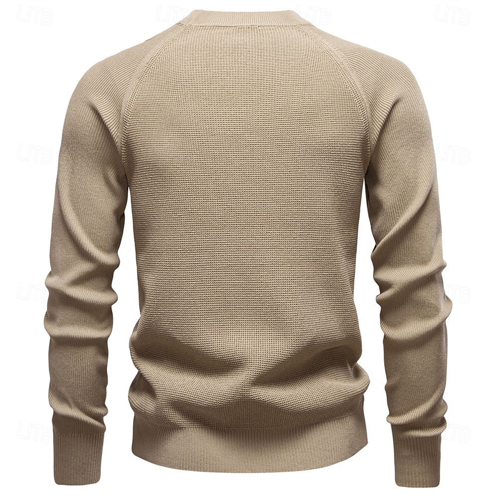 Herre Pullover genser Vaffelstruktur Strikke Crewneck عادي Crew-hals Årgang Kul Skole Feriereise Klær Raglan Ermer Vår Høst Mørk Marineblå Kakifarget S M L 2026 - $35.99 –P10