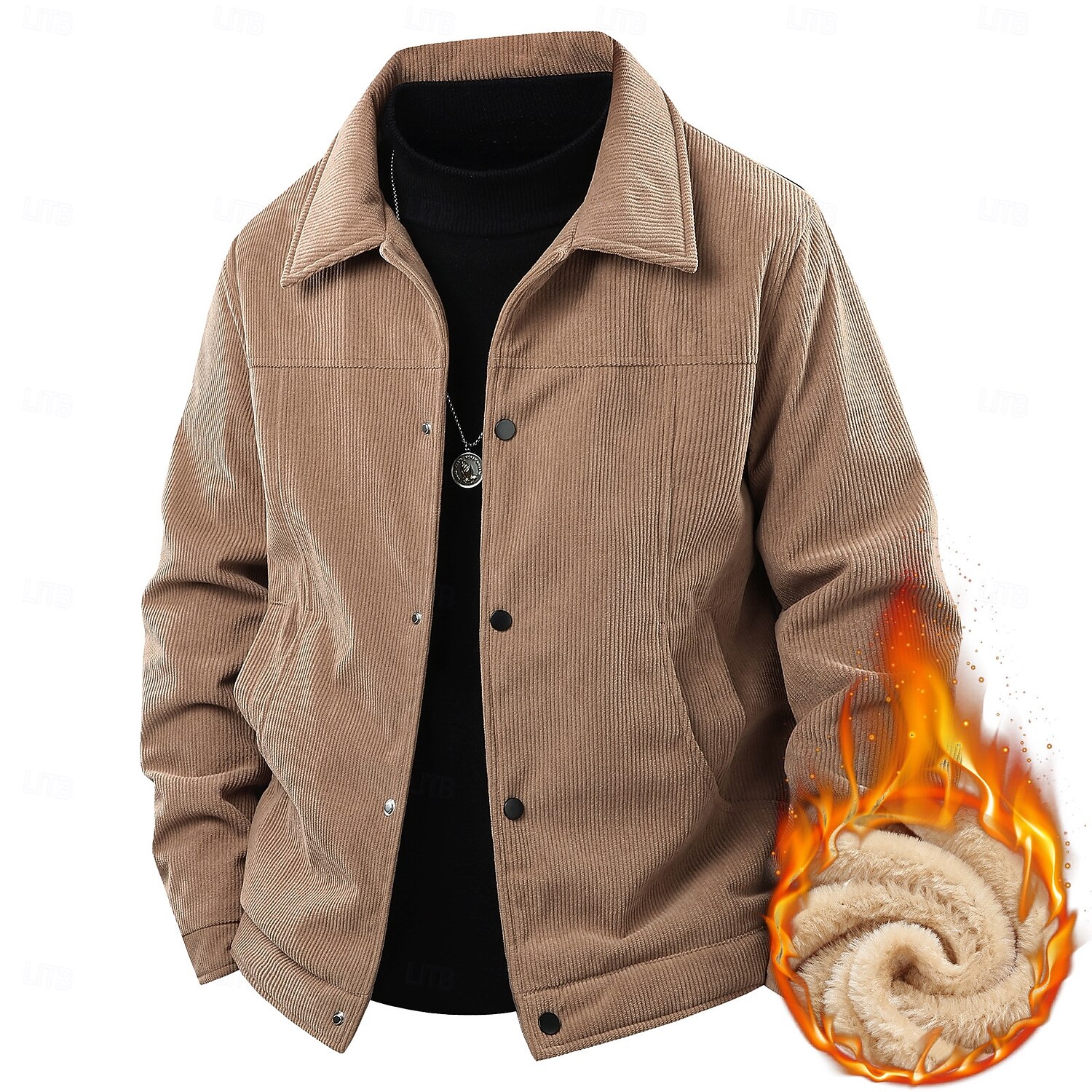 Per uomo Giacca in Velluto a Coste Giacca in Pile Formale Casa Calore Termico Tasca Autunno Tinta unica Attivo Vintage Colletto a Camicia Regolare Nero Bianco Verde Cachi Giacca del 2025 a $51.99 –P1