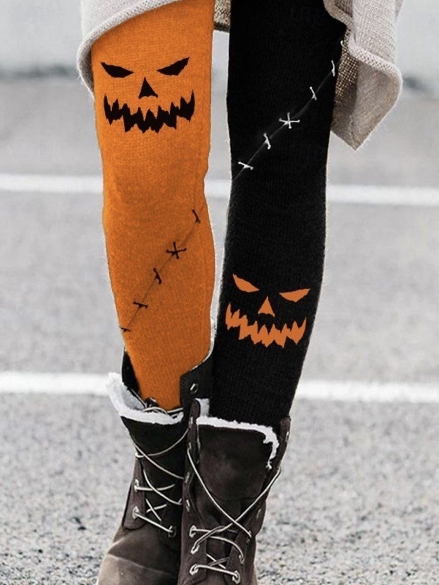 Dam Byxor Damasker Mysiga leggings Streetwear Ledigt Fullängd Hög midjaPantsHalloween Pumpa Elastisk midja Mönster Mateial som andas Bekväm Elastisk Semester Gata Dagliga kläder Vit Purpur Orange 2025 - $23.99 –P3