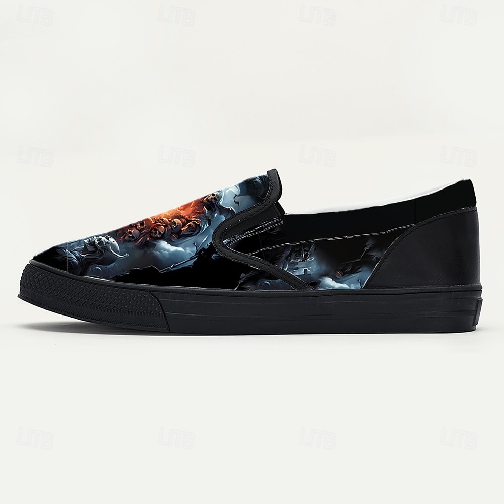 herrslip-on med halloween-dödskalletryck – kusliga, avslappnade loafers för fester, festivaler och vardagsbruk 2025 - $42.99 –P5