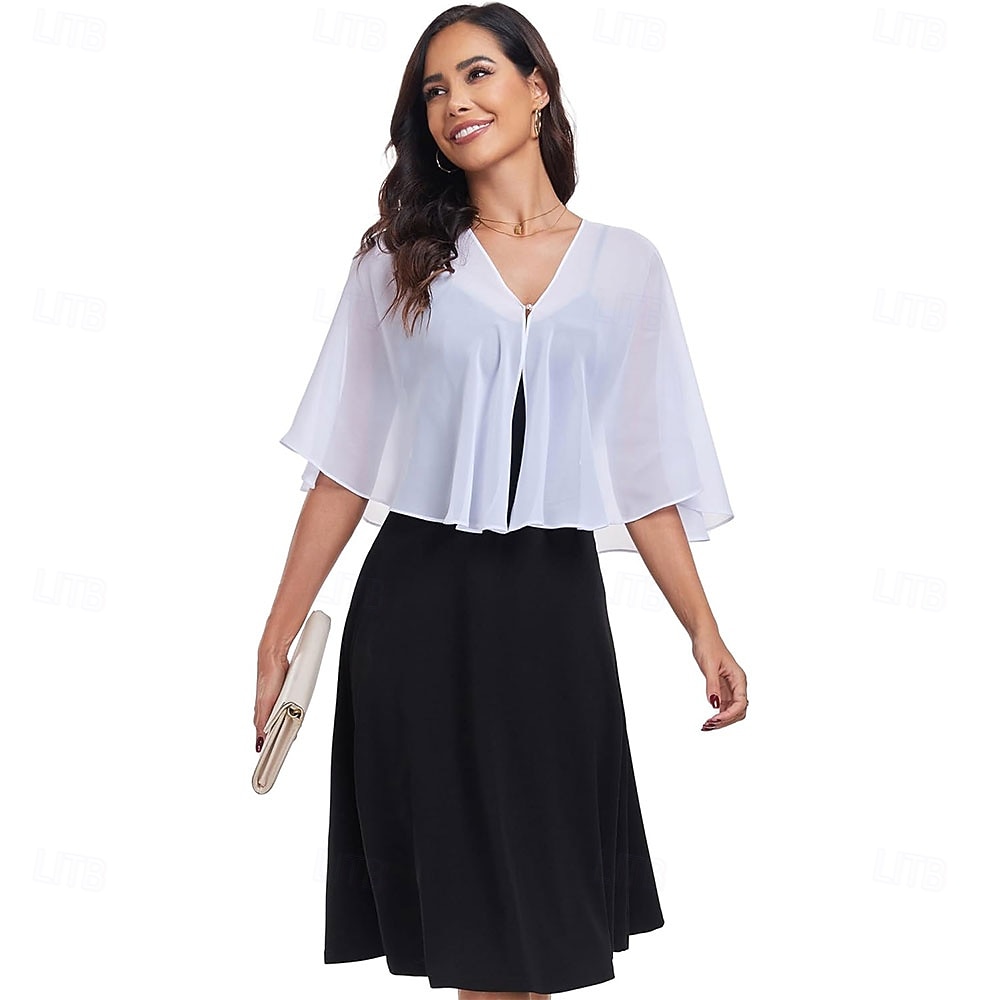 scialli e mantelle trasparenti per feste serali formali, mantelle in chiffon con scollo a V per donne, scialle per invitati a matrimoni del 2025 a $39.99 –P5