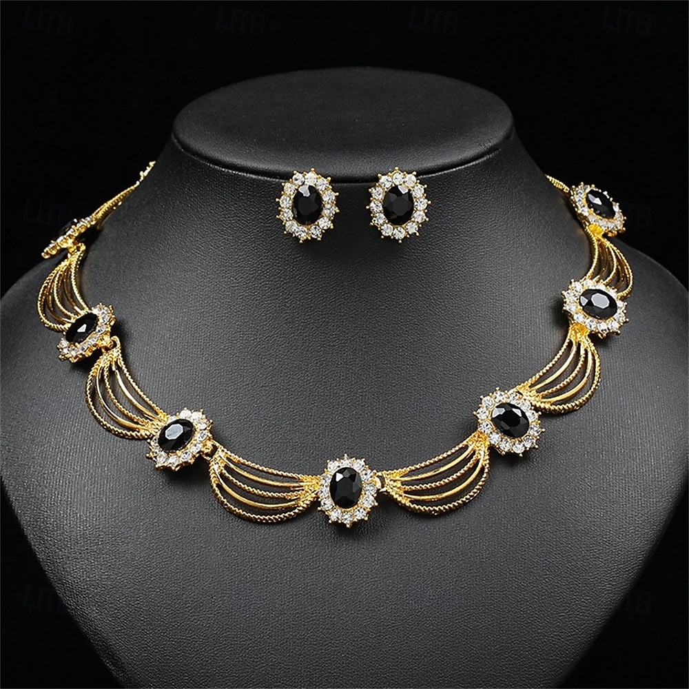 Juego de Joyas 2 Cromo Pendientes Collare Mujer Elegante Vintage Moda Estilo retro Clásico Redondo Conjunto de joyas Para Boda Fiesta Invitado a la boda 2025 - $14.99 –P3