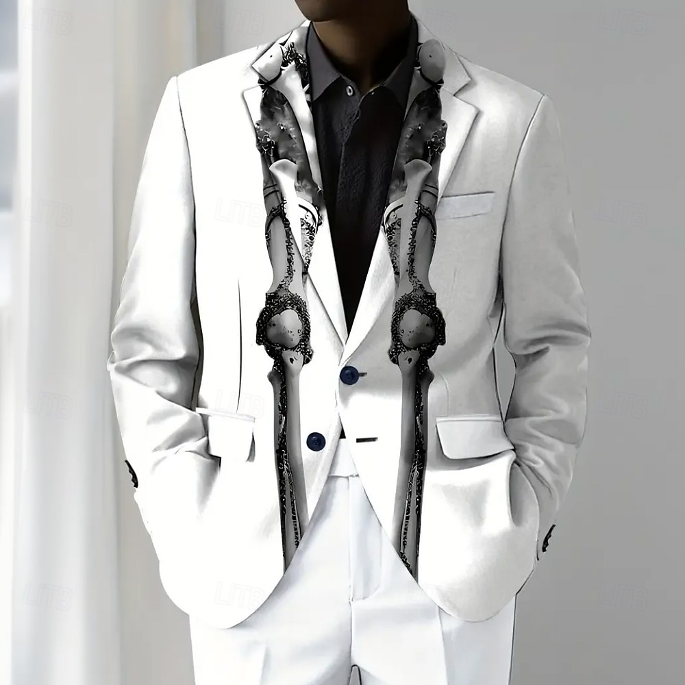 Halloween Herr Kavaj Utomhus Gata Ledigt Ledigt vardag Brittisk Alla årstider 100% Polyester Skelett 3D-utskrift Knappar Håller värmen Bekväm Enkelknäppt Blazer Vit Brun 2025 - $73.99 –P1
