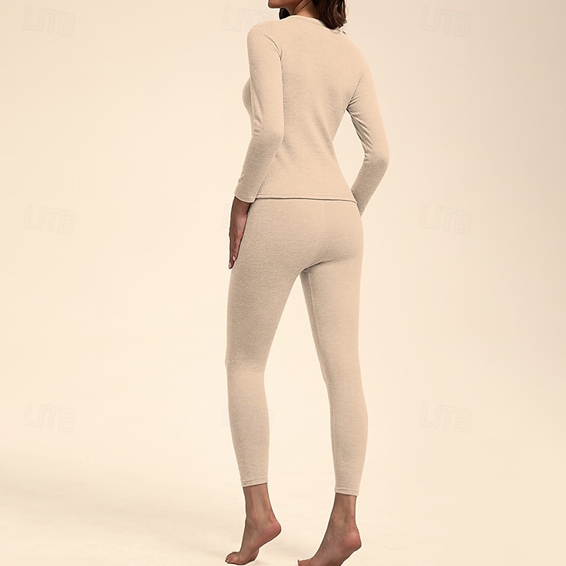 Per donna Tempo freddo in alto e in basso Strato di base superiore e inferiore Underwear Set termica Inverno Molto spesso Tinta unica Completo Abbigliamento Bianco latte Rosa scuro Palestra Pilates del 2025 a $24.79 –P10