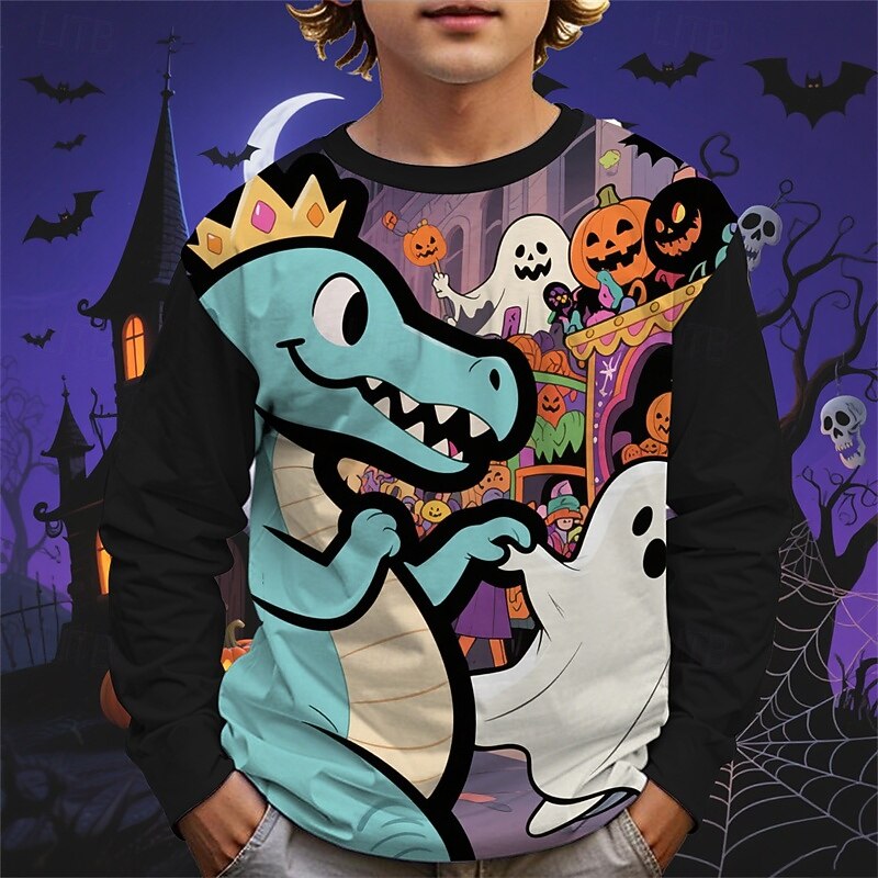 Halloween Pojkar 3D Tecknat Pumpa Dinosaurie T-shirt Långärmad Vår Höst Mode Grundläggande Barn 4-12 år Rund hals Utomhus Ledigt Dagligen Normal 2025 - $13.99 –P2