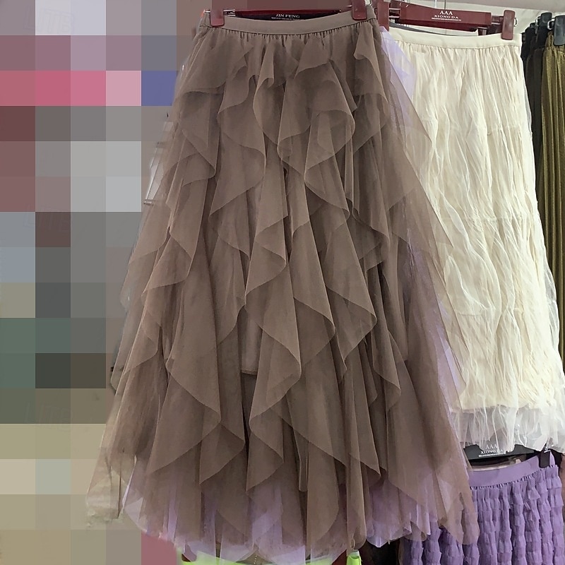 Damen Rock Schwingend Gazeröcke Mode Lässig Maxi Mittlere Hüfthöhe Röcke Einfarbig Unregelmäßiger Saum Mikroelastisch Urlaub Straße Aprikose Schwarz Weiß Rosa Frühling Polyester 2025 - $18.99 –P8