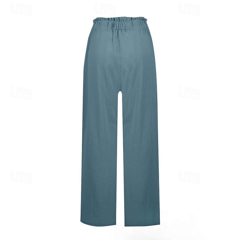 Mujer Perneras anchas pantalones Ropa de calle Casual Longitud total Cintura Media Plano Bolsillo Cintura elástica Cómodo Calle Festivos Ropa Cotidiana Azul Verde Menta Marrón Verde Ejército Otoño 2026 - $22.99 –P12