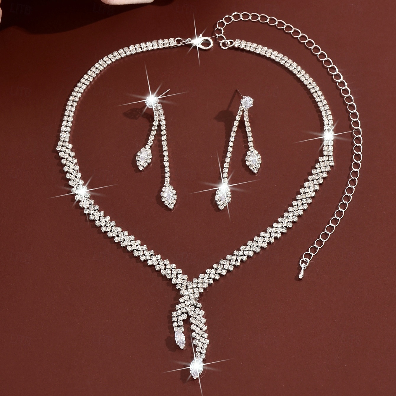 set di collana e orecchini da donna in argento con accenti di pietre preziose rosse - eleganti gioielli da festa del 2025 a $14.99 –P3