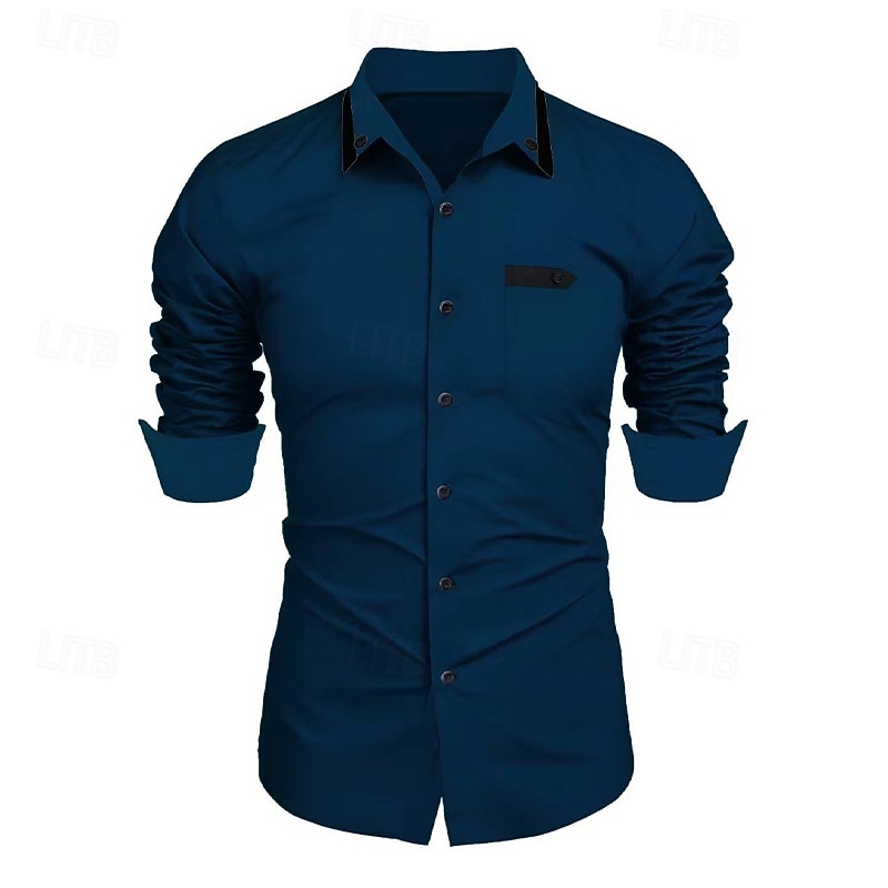 Herren Hemd Kleidhemd Einfach Formell Hochzeit Schwarz Weiß Wein Marineblau Langarm Umlegekragen Sommer Frühling Bekleidung 2025 - $23.99 –P9