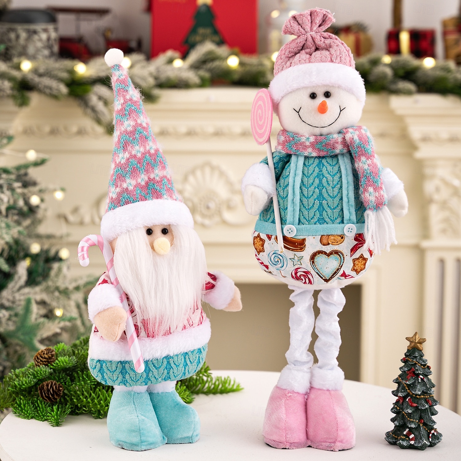 2025年 クリスマスのピンクの伸縮式サンタと雪だるまの置物、高さ調節可能なクリスマスオーナメント、テーブル、棚、窓のディスプレイ、ホリデーデコレーション  コレクション – $19.99 –P6