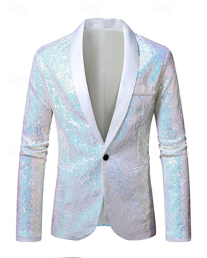 Herr Kavaj Företag Cocktailfest Bröllopsfest Mode Ledigt Vår Höst Polyester Slät Ficka Knappar Bekväm Enkelknäppt Blazer Vit 2026 - $60.99 –P2